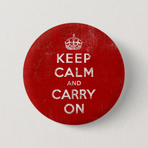  diep rood, kalm houden en doorgaan ronde button 5,7 cm