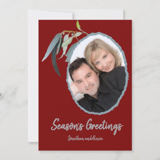 Diep Rood met zachte bladeren Minimale paar Kerstm Feestdagenkaart (Voorkant)