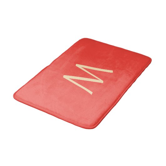 Diep rood perzik geel monogram badmat (Gekanteld)