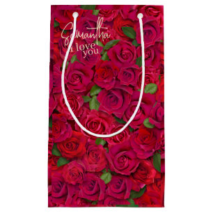 Diep rood rozenpatroon Ik hou van jou met aangepas Klein Cadeauzakje