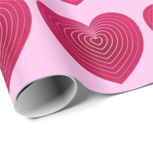 Diep roos rode harten op een bleke roze achtergron cadeaupapier