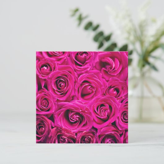 Diep Roze Bloeiende Rozen Kaart (Staand voorkant)