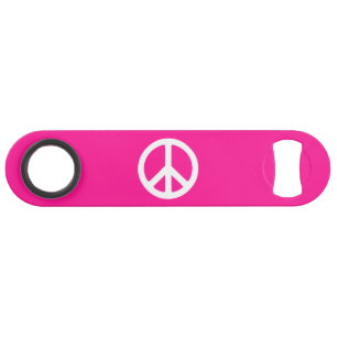 Diep roze en wit vredessymbool speed flessenopener