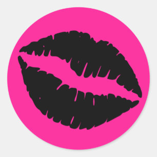 Diep roze en zwarte lippenstift afdruk ronde sticker