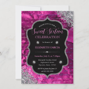 Diep Roze Glitter Meermin Letters Sweet 16 Kaart