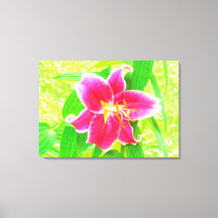  Diep Roze Stargazer Lily op Lime Green Canvas Afdruk