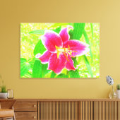  Diep Roze Stargazer Lily op Lime Green Canvas Afdruk (Insitu (Woonkamer))