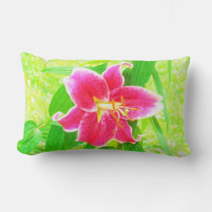 Diep Roze Stargazer Lily op Lime Green Kussen