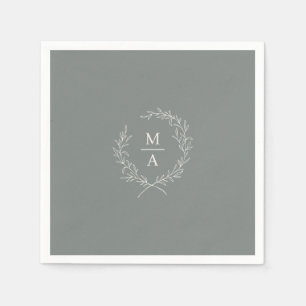 Diep Sage Simple Elegant Laurel Wreatmonogram Servet