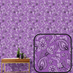Diep schemerpaarse bloemrijke paisley elegante behang