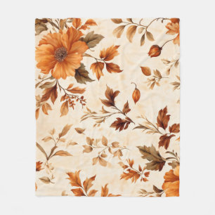 Diep Sinaasappel Amber Bloemen Herfstpatroon Fleece Deken