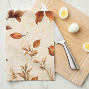 Diep Sinaasappel Amber Bloemen Herfstpatroon Theedoek