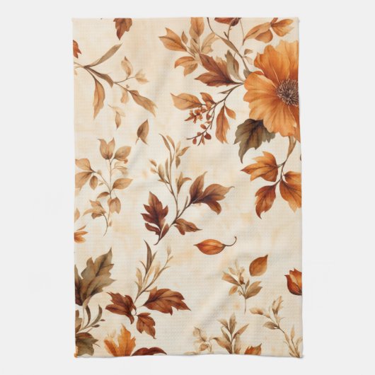 Diep Sinaasappel Amber Bloemen Herfstpatroon Theedoek (Verticaal)