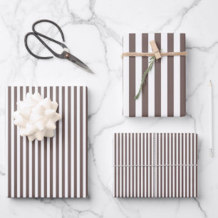 Diep Taupe & Witte Strepen Inpakpapier Vel