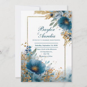 Diep Turkoois Blauw Goud Folie Glitters Waterverf Kaart