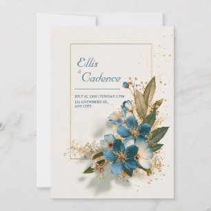 Diep Turkoois Blauw Goud Gespetterd Aquarel Bloemm Kaart
