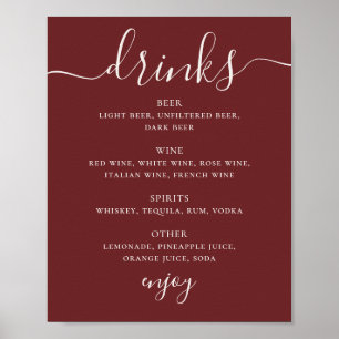 Diep Wijn Rood Huwelijksdranken Menu. Modern Bar B Poster