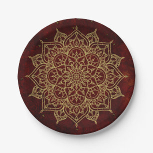 Diep Wijnrood Mandala & Goud Glam Modern Chic Papieren Bordje