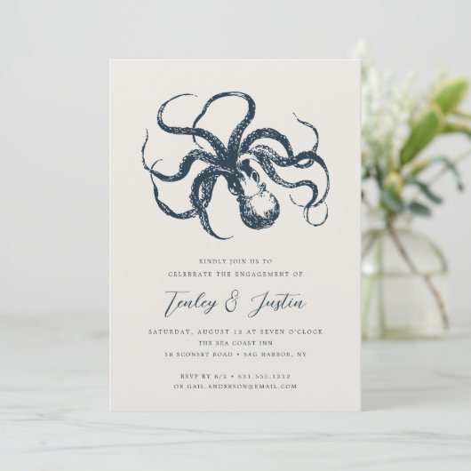 Diep Zee | Elegant Beach Coastal Engagement Party Kaart (Staand voorkant)