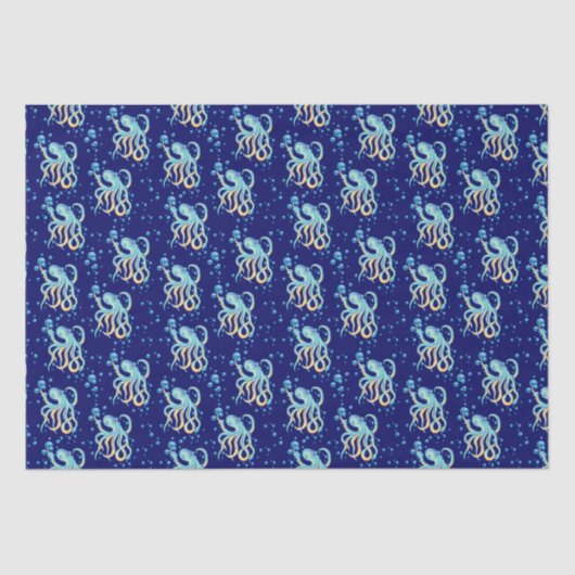 Diep Zee Schattige Octopus Blauw Bubble Navy Tissuepapier (Voorkant)