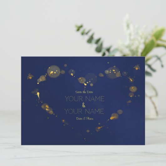 Diepblauw en goud bewaren de Datum Save The Date (Staand voorkant)