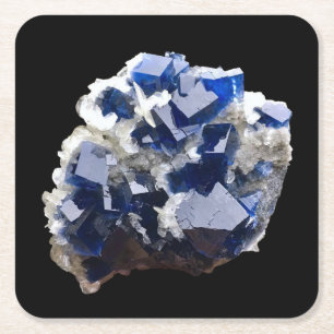 Diepblauw Fluoriet Kristal Calciet Mineraal Kunstw Vierkante Kartonnen Onderzetter