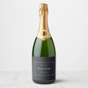 Diepblauw & Goud Persoonlijk Huwelijk – Elegant Sparkling Wijnetiket