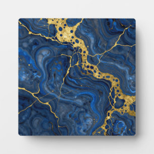 Diepblauw Gouden Aders Abstract Fotoplaat