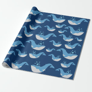 Diepblauw Oceaanwalvispatroon Cadeaupapier