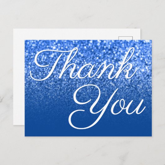 Diepblauw Ombre Bokeh Glitter Bedankt Briefkaart (Voorkant / Achterkant)