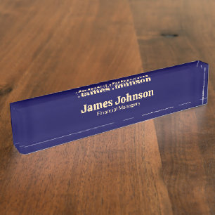 Diepblauw Retro Bold Serif Bureaunaambord Naambordje