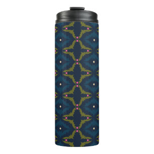 Diepblauw Retro Vintage Patroon Thermosbeker