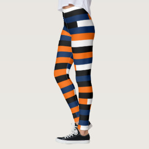 Diepblauwe, gele eierstok, zwarte en witte strepen leggings