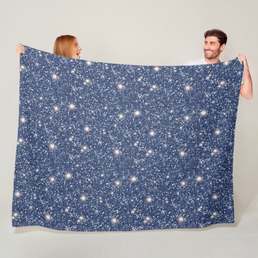 Diepblauwe glitter fleece deken (In situ)