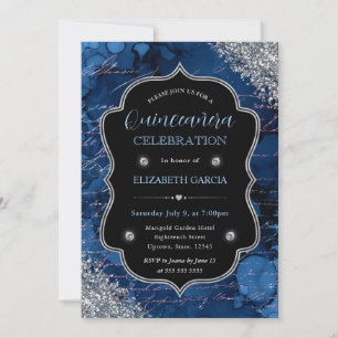 Diepblauwe Glitter Meermin Letters Quinceanera Kaart