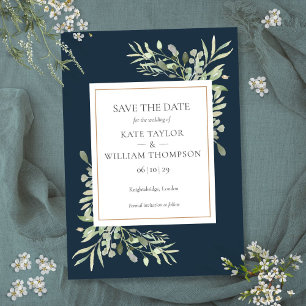 Diepblauwe Groene Huwelijkskaart 'Save the Date' Kaart