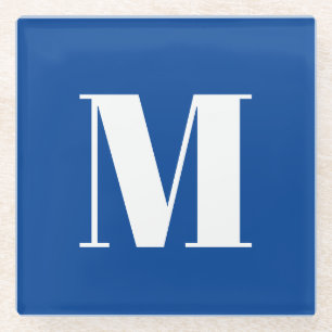 Diepblauwe initiële letter monogram moderne stijl glazen onderzetter