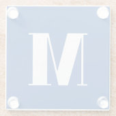 Diepblauwe initiële letter monogram moderne stijl glazen onderzetter (Achterkant)