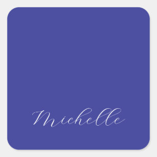 Diepblauwe Kleur Eenvoudige Moderne Eigen Naam Cal Vierkante Sticker