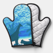 Diepblauwe oceaan hittebestendige ovenhandschoen ovenwant (Voorkant / Achterkant)