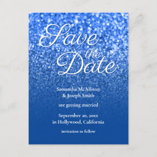Diepblauwe Ombre Bokeh Glitter Bewaar de Datum Briefkaart