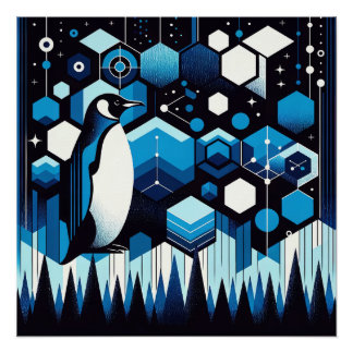 Diepblauwe pinguïn in het winter Antarctisch Woud Perfect Poster