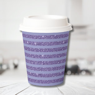 Diepe Amethist Glitter Stijl Horizontale Strepen Papieren Bekers