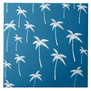 Diepe aqua en witte palmbomen tegeltje