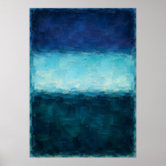 Diepe Blauwe Horizon Abstract Met Lichtgevend Cyaa Poster