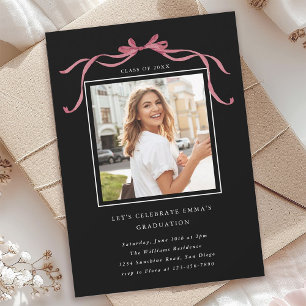 Diepe Blush Lint Boog Afstudeerfeest Foto Zwart Kaart