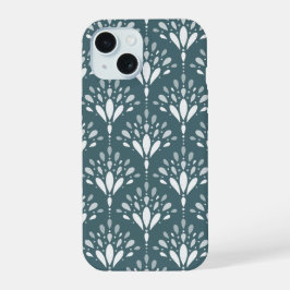 Diepe bosgroene botanische folk bloemkunst iPhone 15 hoesje