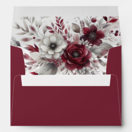 Diepe Bourgondië Zilver Grijs Aquarel Bloemstuk Cu Envelop