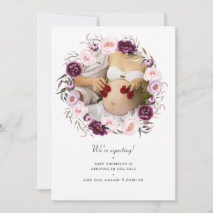 Diepe Fluwelen en Blush Roze Bloem Foto Zwangersch Aankondiging