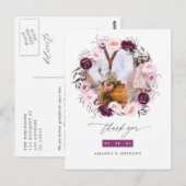 Diepe Fluwelen & Roze Roze Bloemige Trouw Dank Je Briefkaart (Voorkant / Achterkant)